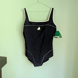Vtg 90s Bathing Swim Suit One Piece Sailboat Embroidery Navy Size XL? Pinup 192